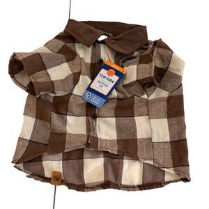 Top-Paw Dog Shirt Medium Size Brown Button Up Flannel Collared NWT